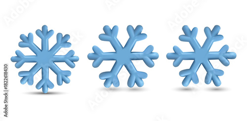 Three Soft Blue Snowflakes Isolated on White Background A Winter Holiday Season Illustration of Festive Frost and Cool