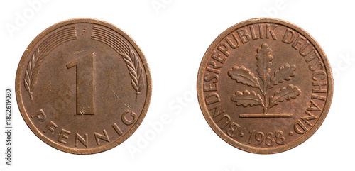 Photos Germany one pfennig coin on a white isolated background