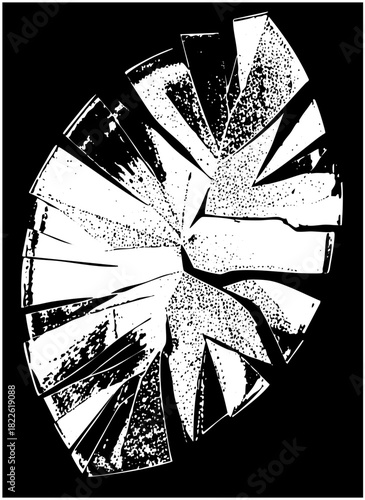 Shattered glass explodes dynamically in a destructive impact