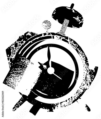 Alarm clock breaking with grunge texture for time management