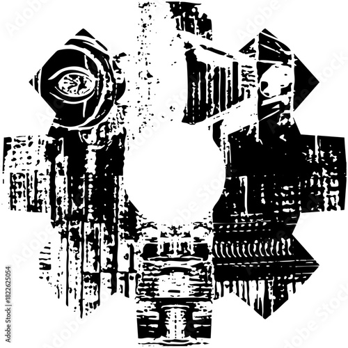 Robot gazes forward with mechanical detail in a futuristic setting