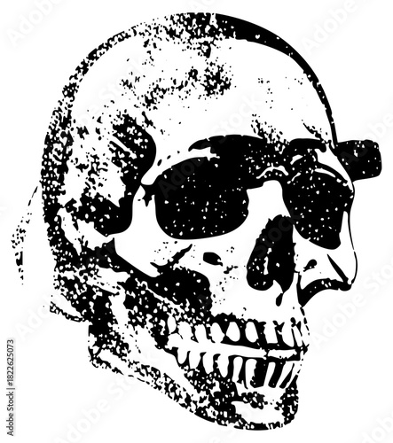 Skull wears sunglasses in a halftone illustration