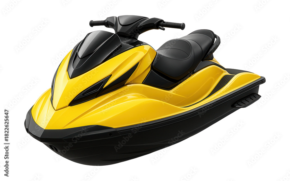 Naklejka premium Sporty yellow and black jet ski featuring a bold front design and footrests.