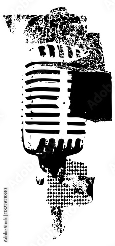 Vintage microphone broadcasts in a recording studio