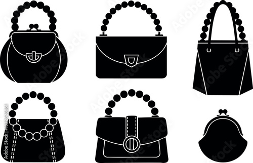 Black silhouette handbag collection with various styles and beaded handles