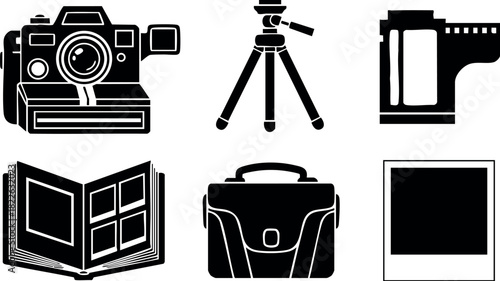 Vintage camera and photography equipment icons vector set
