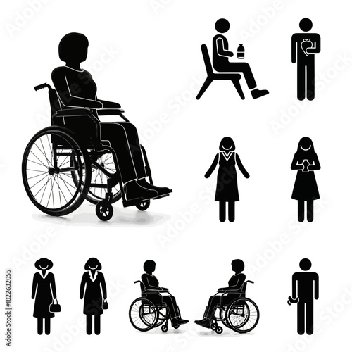 Diverse Icons Representing People with Disabilities and Various Activities.