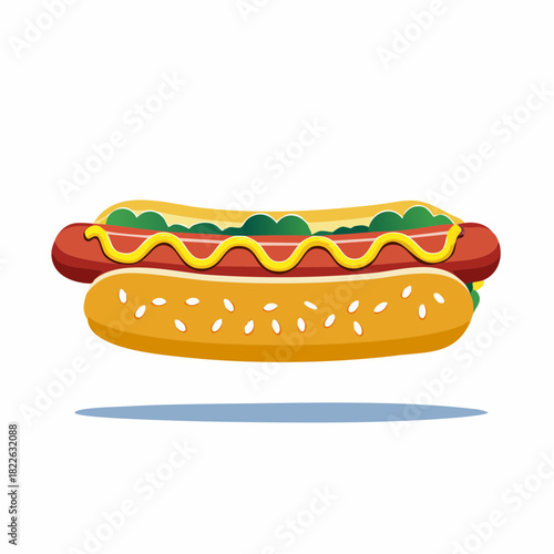 Delicious Cartoon Hot Dog with Mustard and Condiments.