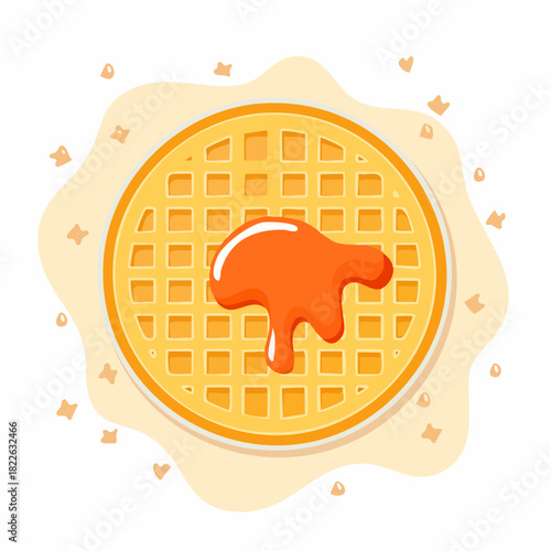 Delicious Cartoon Waffle with Syrup Drizzled on Top.