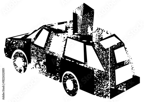 SUV Illustration Destruction in Urban Environment