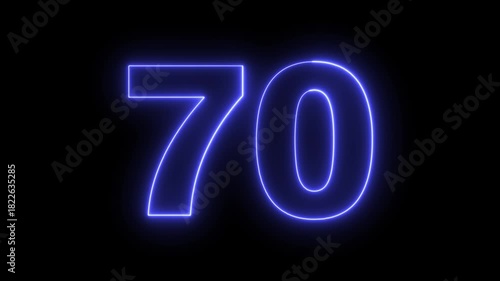 Neon number seventy, Glowing Neon number 70 on black background