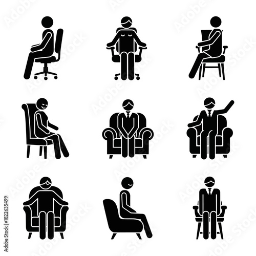 Diverse Seating Positions - A Collection of Stick Figure Illustrations.