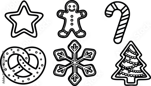 Christmas cookie vector set with star gingerbread candy pretzel snowflake and tree shapes