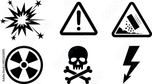 Warning hazard and danger safety icons set vector illustration