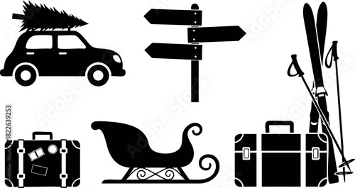 Travel and winter vacation icons vector set