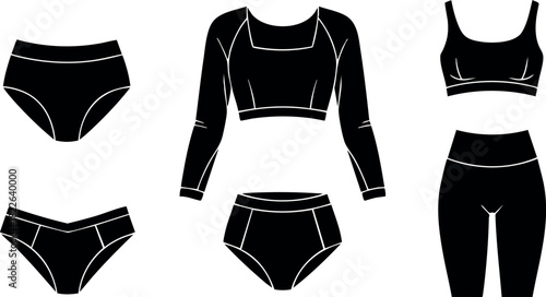 Female underwear and sportswear apparel set vector illustration