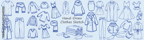Hand Drawn Fashion Sketches Clothing Dresses Tops Pants Outerwear Scarves Socks and Winter Accessories Illustrations
