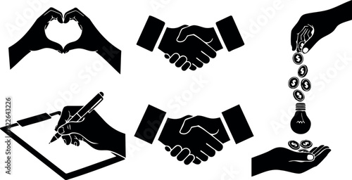 Business handshake and hand gestures icons vector illustration