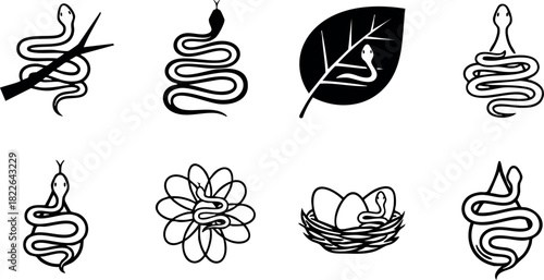 Snake and insect simple black icons set vector illustration