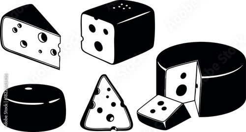 Black and white cheese assortment vector illustration