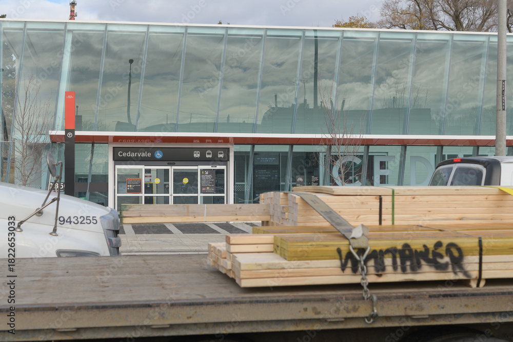 Naklejka premium exterior of Cedarvale LRT Station – Main Entrance, Eglinton Crosstown, located at 1350 Eglinton Av W, Toronto