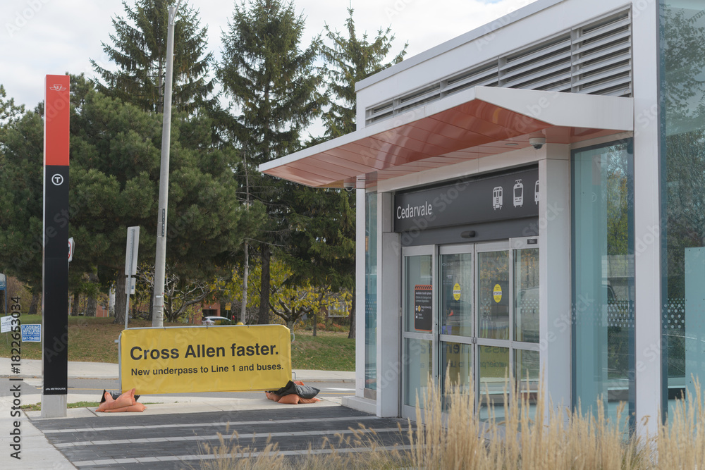 Naklejka premium exterior of Cedarvale LRT Station Third Entrance, Eglinton Crosstown, located at 1350 Eglinton Av W, Toronto