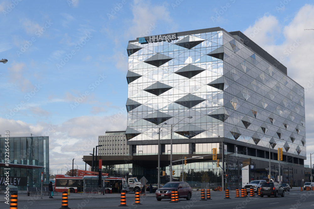 Fototapeta premium exterior of H.H. Angus and Associates Ltd (engineering consultant) building located at 1176 Eglinton Av E, Toronto