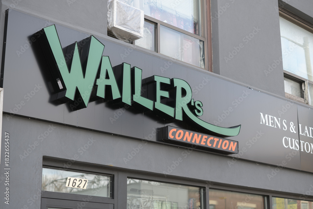 Fototapeta premium exterior building facade and sign of Wailer's Connections located at 1627 Eglinton Av W, Toronto