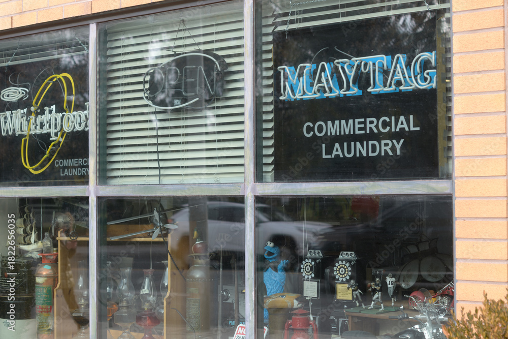 Fototapeta premium window display at Dominion Antiques Furniture & Appliance Warehouse located at 2120B Eglinton Av W, Toronto