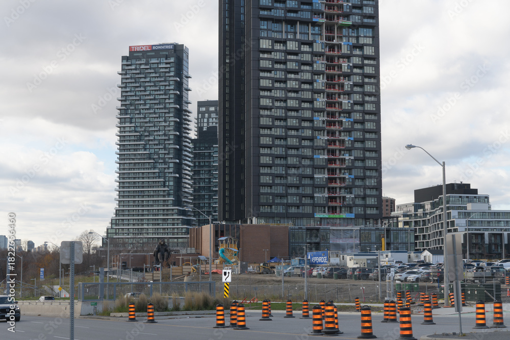 Fototapeta premium recent condominium development incl Auberge on the Park Condos (looking northwest) on Eglinton Av E, Toronto
