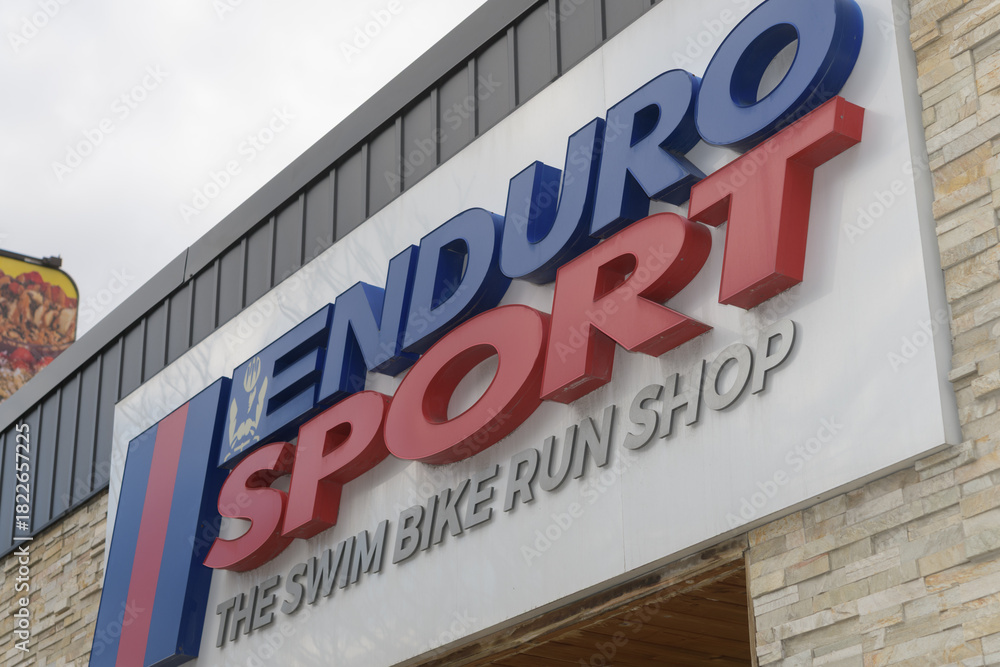 Naklejka premium exterior building facade and sign of Enduro Sport, a bicycle shop, located at 812 Eglinton Av E, Toronto