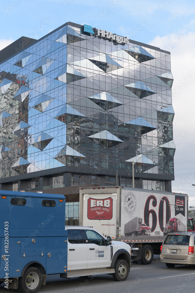 Fototapeta premium exterior facade of H.H. Angus and Associates Ltd, an engineering consultant, located at northwest corner of Don Mills Rd and 1176 Eglinton Av E, Toronto
