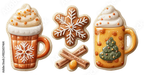 Festive Gingerbread Cookies with Winter Theme, Beer Mug and Holiday Decorations