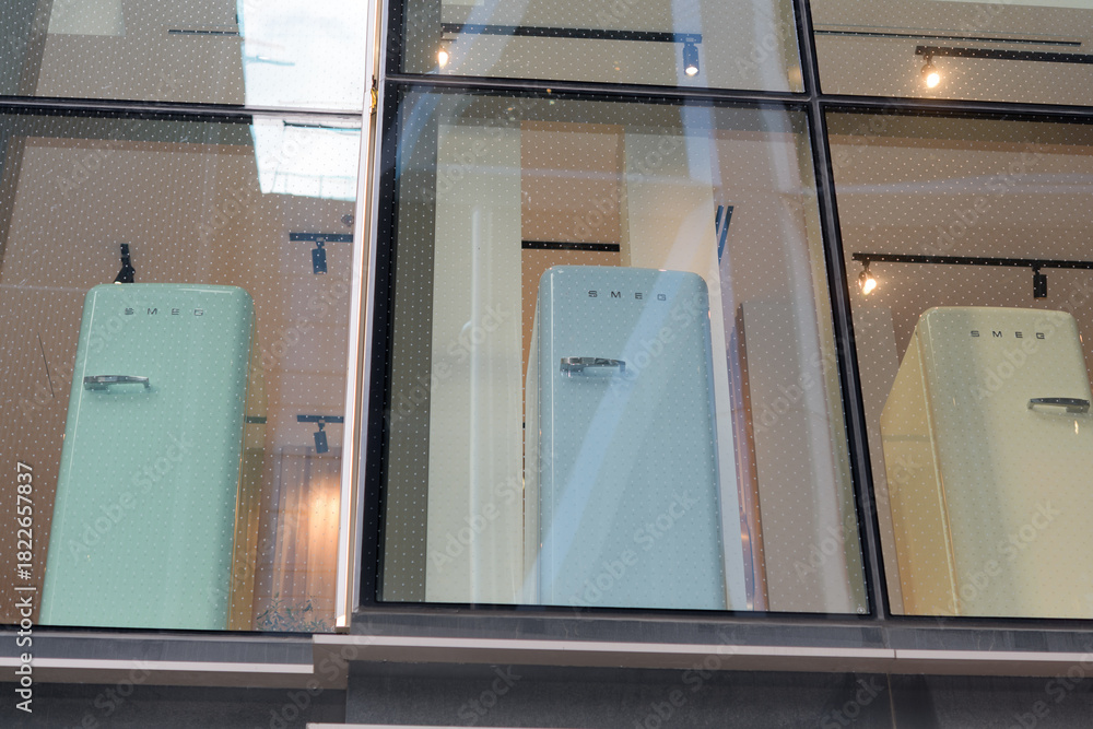 Obraz premium windows with appliances at Smeg, a home goods store, located at Two Bloor West, Toronto