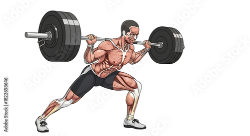Weightlifting illustration with visible muscles, showing strength and exercise workout