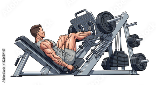 Focused man using leg press machine to build strength in gym