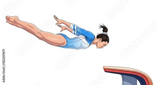 Artistic Gymnastics Illustration: Female Athlete Performing Vault with Precision and Grace