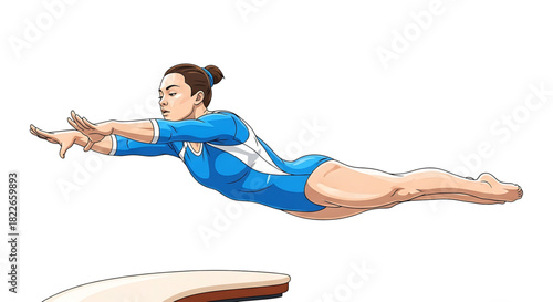 Dynamic Gymnast Performing a Layout on Vaulting Table, Isolated