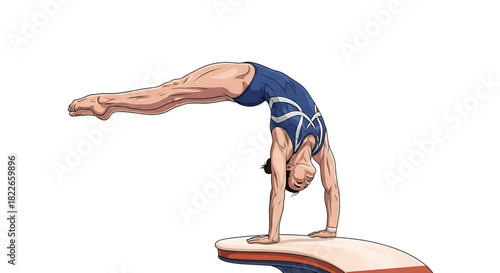 Concentrated gymnast perfectly executes a back handspring on the balance beam.