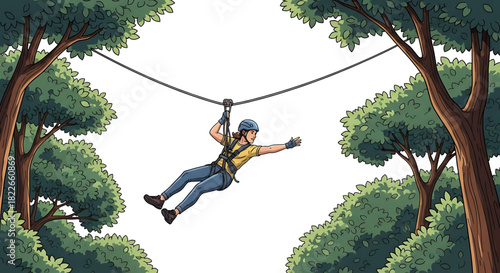 Ziplining Adventure: Woman Flying Through the Forest Canopy with Joy
