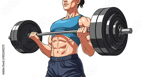 Strong woman with barbell demonstrating weightlifting power and fitness exercise.