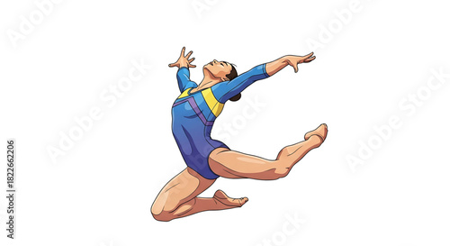 Cartoon Gymnast Leaping with Style and Grace on a White Background