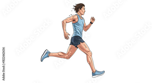 Determined runner in motion against a clean white background illustration.
