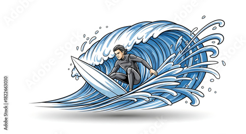 Surfer conquering the wave artful depiction of summer ocean adventure.