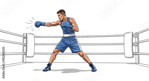 Boxer illustration of athleticism and power in a boxing ring stance