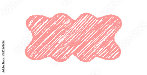 Groovy crayon scallop rectangle with wavy border and retro shading in pink color. Funky sketch style frame as hand chalk background for vintage y2k graphic design concepts.