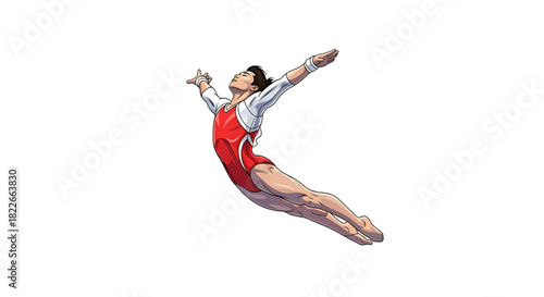 Dynamic Artistic Rendition of a Male Gymnast in Mid-Air Performance