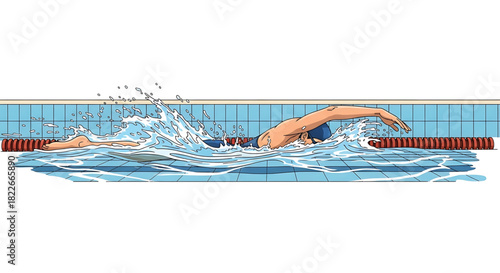 Swimmer in Action: A Cartoon Illustration of a Breaststroke Technique
