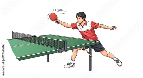 Dynamic Ping Pong Player Illustration on a White Background