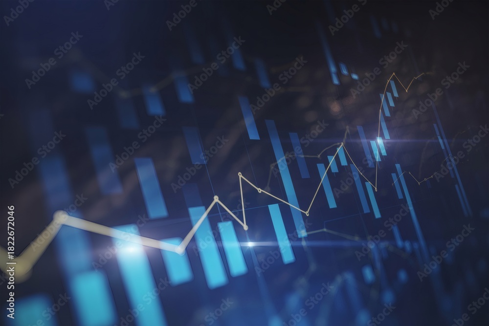 Obraz premium Abstract blue financial stock market chart with upward trend